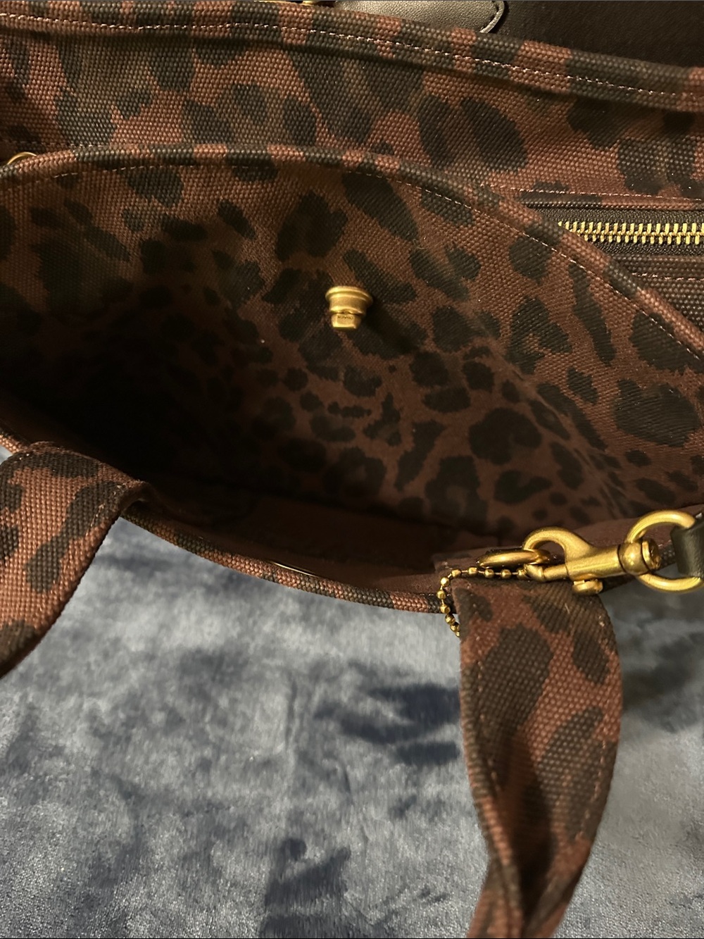 Coach Leopard-Print Canvas Satchel in Brown and Black - Picture 8 of 12